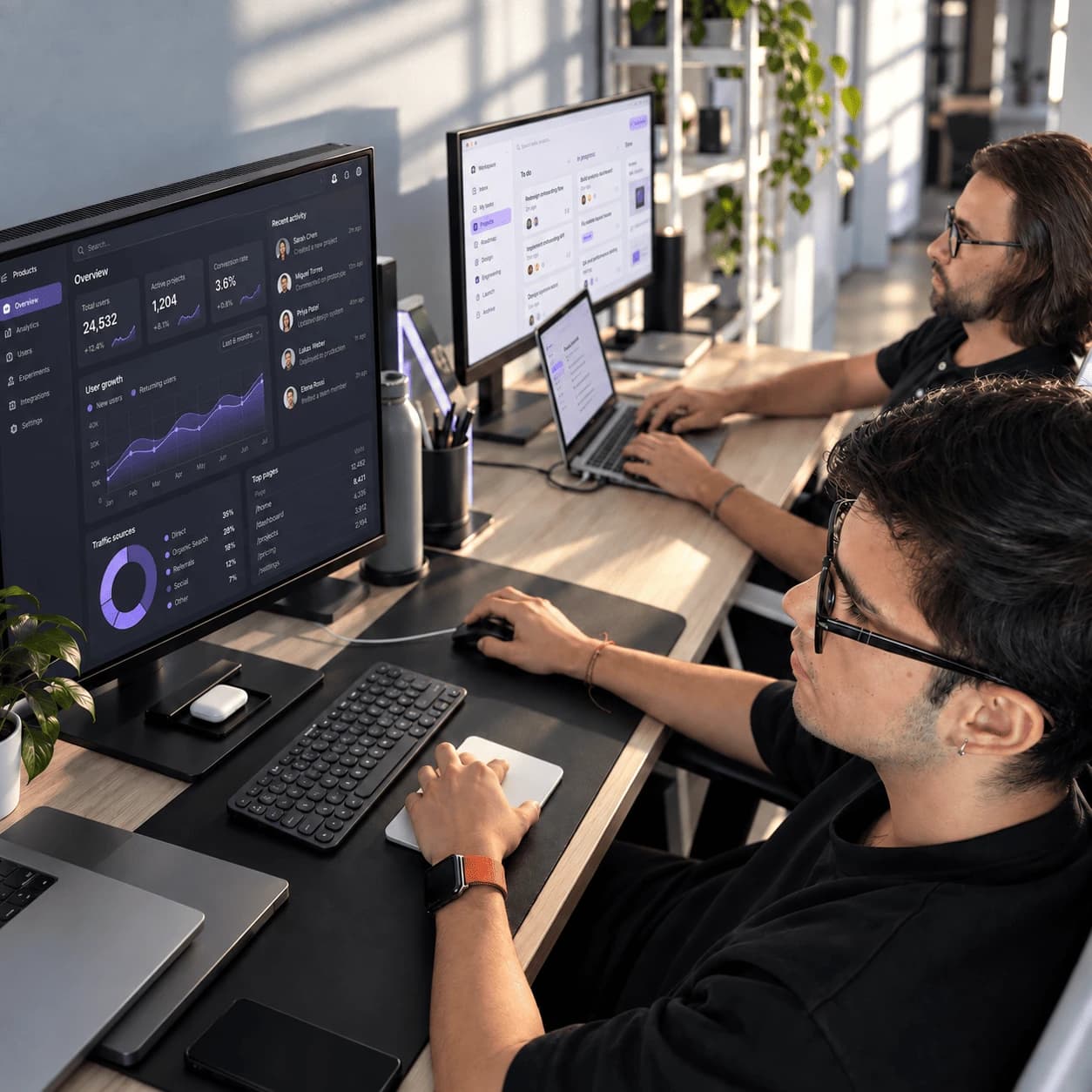 Equipo de desarrolladores de GRDevelop trabajando en dashboards y aplicaciones