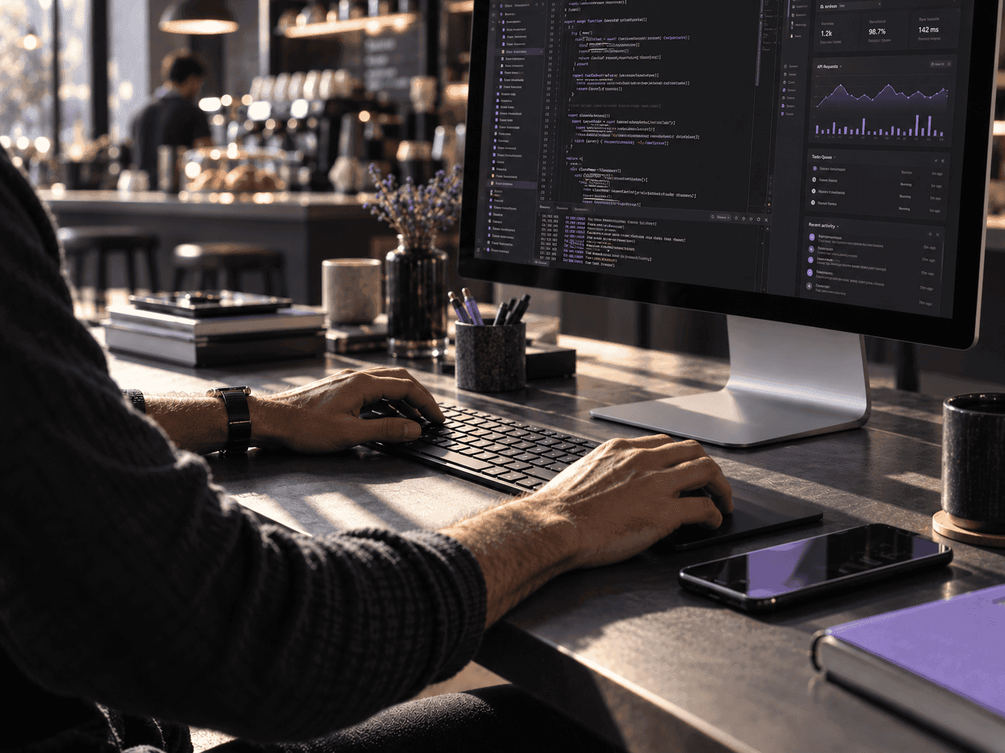 Desarrollador de GRDevelop programando en su estación de trabajo